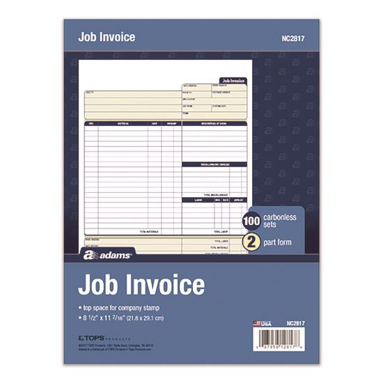 Multipart Job Invoice Forms, Two-Part Carbonless, 8.5 x 10.94, 100 Forms Total1