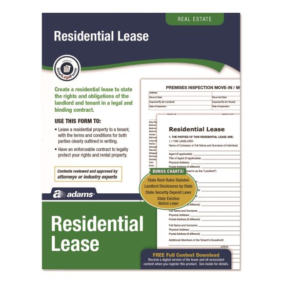 Residential Lease Form Sets with Instructions and Free Download, One-Part (No Copies), 8.5 x 11, 4 Forms/Set, 4 Sets/Pack1