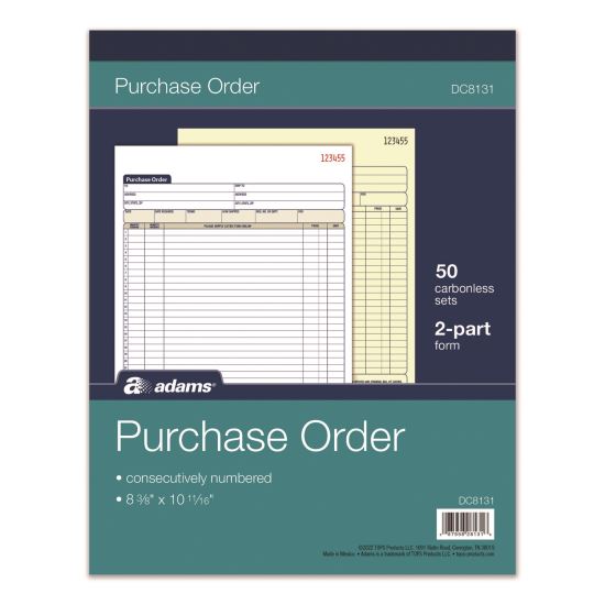 Multipart Purchase Order Pad, Two-Part Carbonless, 8.38 x 10.19, 50 Forms Total1