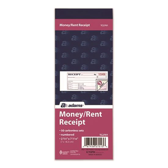 Multipart Money/Rent Receipt Book, Three-Part Carbonless, 6.69 x 2.75, 50 Receipts/Book, 3 Books/Pack1