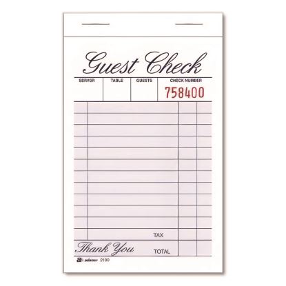 One-Part Guest Check Pad, One-Part (No Copies), 3.35 x 4.94, 100 Forms/Pad, 12 Pads/Pack1