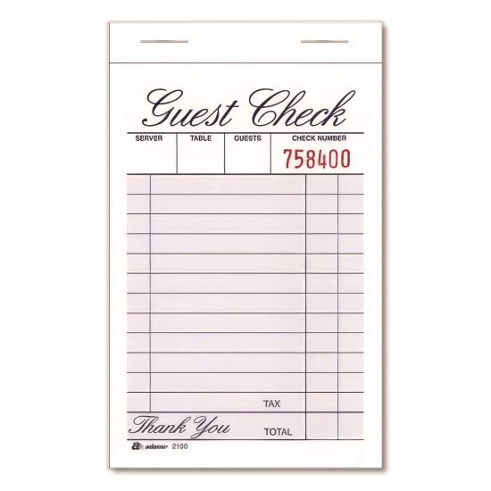 One-Part Guest Check Pad, One-Part (No Copies), 3.35 x 4.94, 100 Forms/Pad, 12 Pads/Pack1