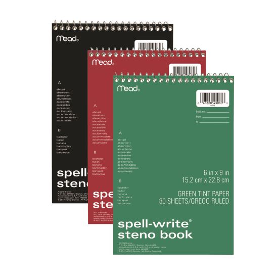 Spell-Write Wirebound Steno Pad, Gregg Rule, Randomly Assorted Cover Colors, 80 Green 6 x 9 Sheets1