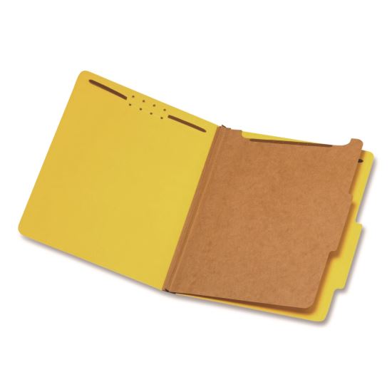 Reinforced Pressboard Classification Folders, 1.75" Expansion, 1 Divider, 4 Fasteners, Letter Size, Yellow Exterior, 10/Box1