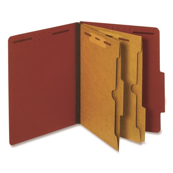 Pressboard Classification Folders, 2.5" Expansion, 2 Full-Pocket Dividers, 6 Fasteners, Letter Size, Red Exterior, 10/Box1