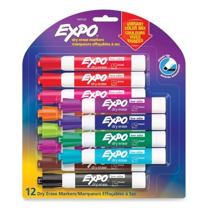 Low Odor Dry Erase Vibrant Color Markers, Broad Chisel Tip, Assorted Colors, 12/Set1