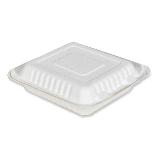 ChampWare Molded-Fiber Clamshell Containers, 8 x 8, White, Sugarcane, 200/Carton1