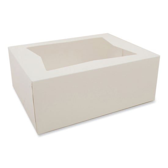 White Window Bakery Boxes with Attached Flip Top, 4-Corner Beers Design, 10 x 10 x 4, White, Paper, 200/Carton1