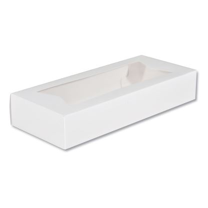 White Window Bakery Boxes with Attached Flip Top, 4-Corner Beers Design, 12.5 x 5.5 x 2.25, White, Paper, 200/Carton1