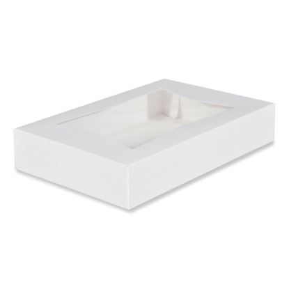 White Window Bakery Boxes with Attached Flip Top, 6-Corner Beers Design, 12 x 8 x 2.25, White, Paper, 200/Carton1