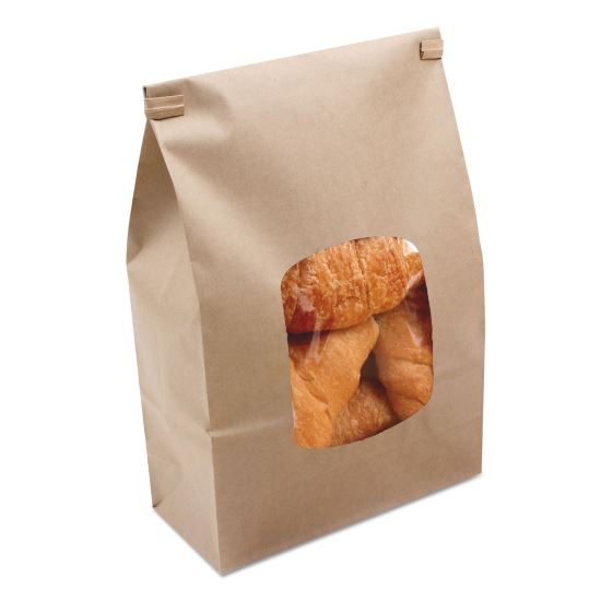 Stand Up Bakery Bag, 6" x 2.75" x 9.5", Natural Kraft/Clear, 500/Carton1