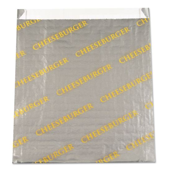 Foil/Paper Bag, Cheeseburger Labeling, 6" x 0.75" x 6.5", Silver/Yellow, 1,000/Carton1