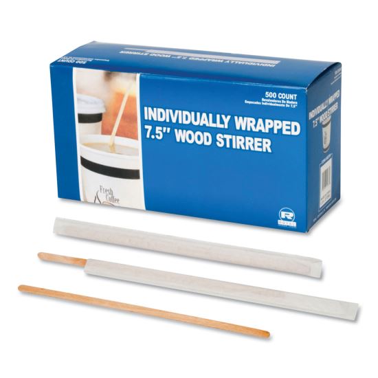 Wood Coffee Stirrers, 7.5", Wrapped, 5,000/Carton1