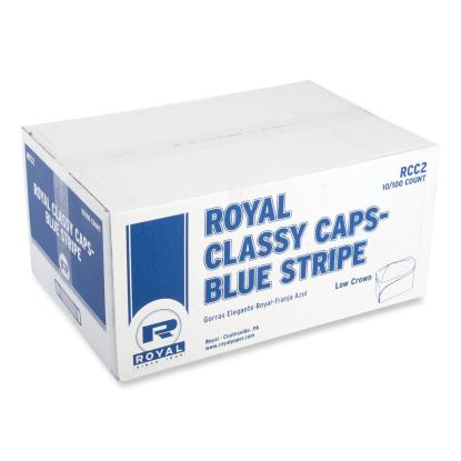 Classy Cap, Crepe Paper, Adjustable, One Size Fits All, White/Blue Stripe, 100 Caps/Pack, 10 Packs/Carton1