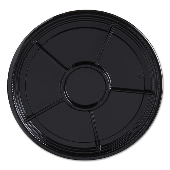 Caterline Casuals Thermoformed Platters, 6 Compartments, 12" Diameter, Black, Plastic, 25/Carton1