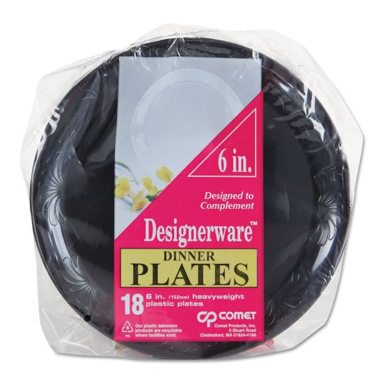 Designerware Plastic Plates, 6" dia, Black, 10/Pack, 18 Packs/Carton1