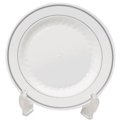 Masterpiece Plastic Dinnerware, Plate, 10.25" dia. White/Silver, 12/Pack, 10 Packs/Carton1