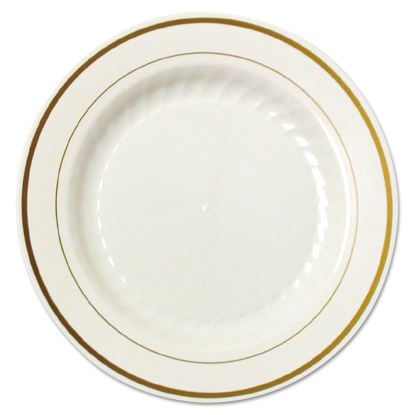 Masterpiece Plastic Plates, 6" dia, Ivory/Gold, 10/Pack, 15 Packs/Carton1