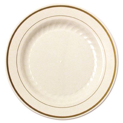 Masterpiece Plastic Plates, 9" dia, Ivory/Gold, 10/Pack, 12 Packs/Carton1