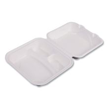 Vanguard Renewable and Compostable Sugarcane Clamshells, 3 Compartments, 8 x 8 x 3, White, 200/Carton1