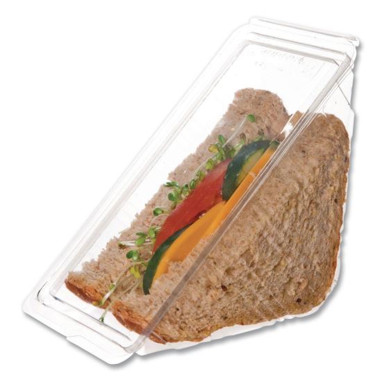 Compostable Takeout Wedge Sandwich Containers, 4.25 x 4.25 x 6.5 x 3, Clear, Plastic, 500/Carton1