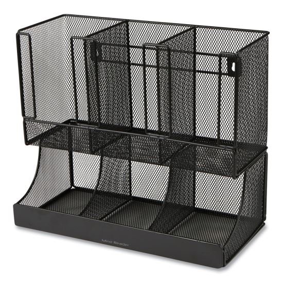 Network Collection 2-Tier 6-Compartment Coffee Cup and Condiment Countertop Organizer, 5 x 13 x 11.5, Black1