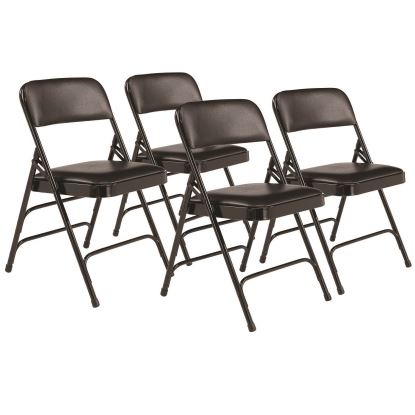 1300 Series Premium Vinyl Upholstered Triple Brace Double Hinge Folding Chair, Supports 500 lb, Black Seat/Back/Base, 4/Pack1