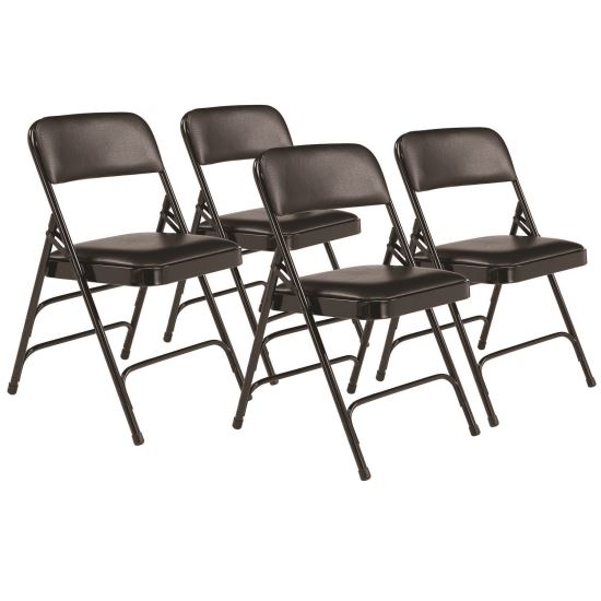 1300 Series Premium Vinyl Upholstered Triple Brace Double Hinge Folding Chair, Supports 500 lb, Black Seat/Back/Base, 4/Pack1