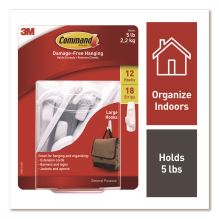 General Purpose Hooks, Large, Plastic, White, 5 lb Capacity, 12 Hooks and 18 Strips/Pack1