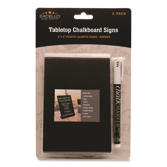 Tabletop Chalkboard Signs, Black Surface, 4 x 6, 3/Pack1