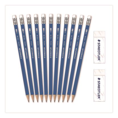 Pre-Sharpened Wooden Pencils with (40) Block Erasers, HB #2 Black Lead, Blue Barrel, 500/Pack1