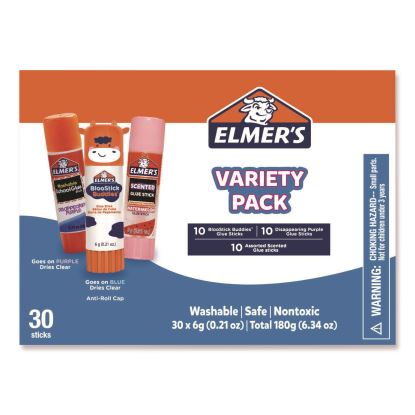 Glue Stick Variety Pack, 0.21 oz, Dries Clear, 30/Pack1