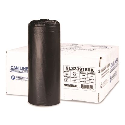 Low-Density Commercial Can Liners, 33 gal, 1.5 mil, 33" x 39", Black, Interleaved Roll, 20 Bags/Roll, 5 Rolls/Carton1