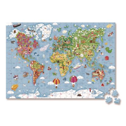 Cardboard Puzzle, Giant World Map Suitcase Puzzle, 300 Pieces, Ages 7 Years and Up1