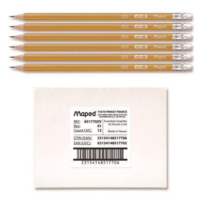 Essentials Triangular Pre-Sharpened Pencils, HB (#2), Black Lead, Yellow Barrel, 144/Box1