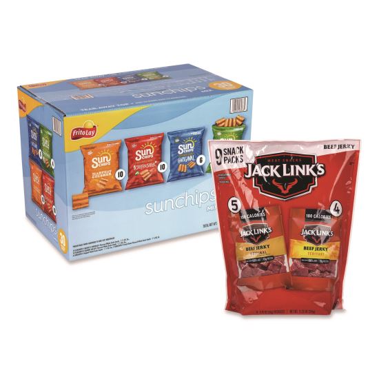 Sunchips and Jack Link's Beef Jerky Variety Pack, (30) 1.5 oz Bags, (9) 1.25 oz Snack Packs, Assorted Flavors/Bundle1