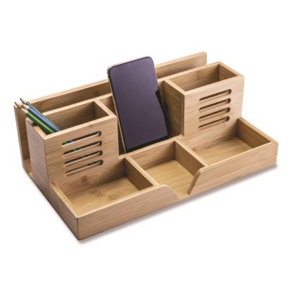 Bamboo Desk Organizer, 7 Compartments, 14.09 x 8.62 x 5.28, Natural Wood Grain, Bamboo1