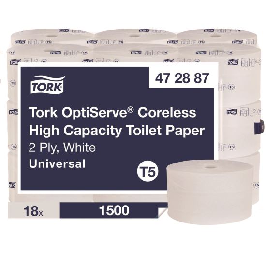 OptiServe High-Capacity Coreless Toilet Paper, 2-Ply, White, 1,500 Sheets, 18 Rolls/Carton1