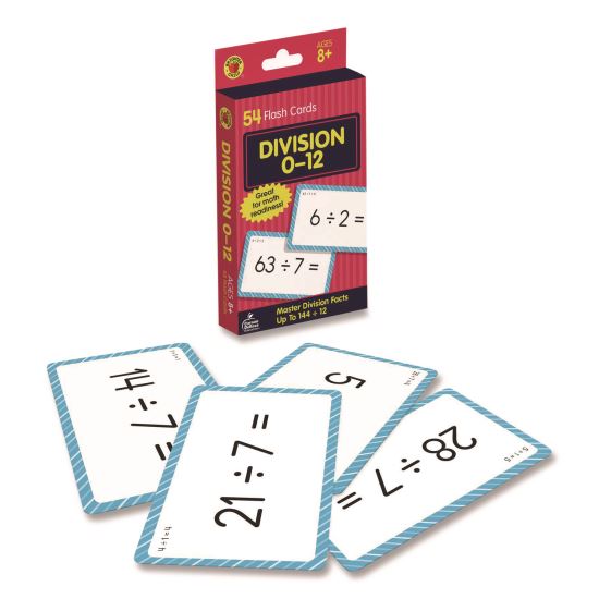 Division 0 to 12 Flash Cards, 3.25 x 5.25, Assorted Colors, 54 Cards1