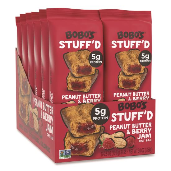 Stuff'd Gluten-Free Peanut Butter and Berry Jam Oat Bar, 2.5 oz Bar, 12/Box1