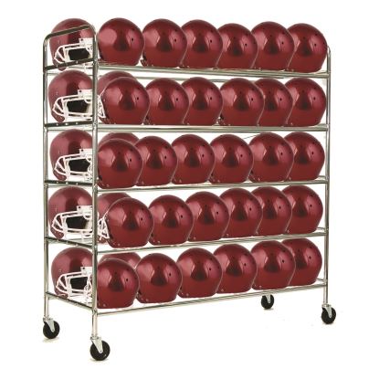 60 Helmet Football Cart, Five Shelves, Metal, 176 lb Capacity, 24" x 61" x 65", Chrome1