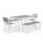 Eveleen Outdoor Dining Table Set, 55" x 35" x 29" Rectangular Table, 2 Benches, 2 Armchairs, Gray/White1