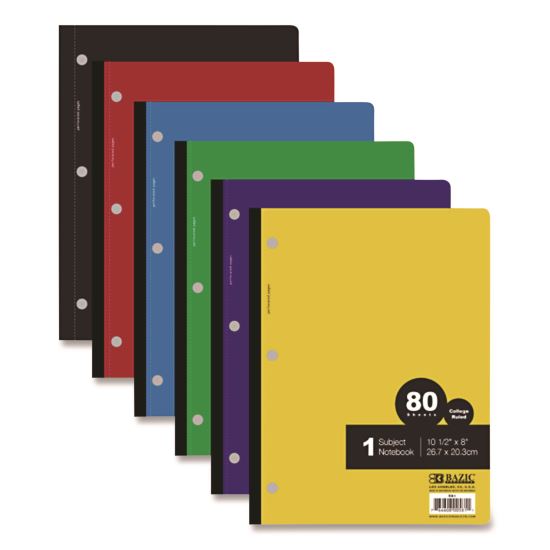 Wireless Notebooks, 1-Subject, Medium/College Rule, Randomly Assorted Cover Color, (80) 10.5 x 7.5 Sheets1