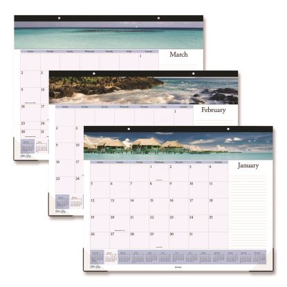 Islands Desk Pad Calendar, Tropical Island Photography, 22 x 17, Blue/White Sheets, Black Headband, 12-Month (Jan-Dec): 20251