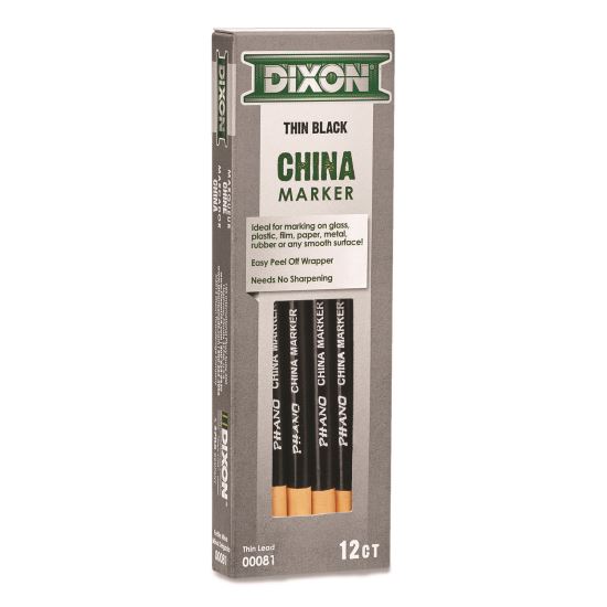 China Marker, Black, Thin Lead, 12/Pack1