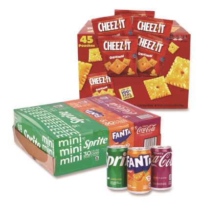 Soda Mini Variety and Cheez-It Combo Pack, (30) 7.5 oz Cans Assorted Flavors, (45) 1.5 oz Pouch Original Cheez-It/Bundle1