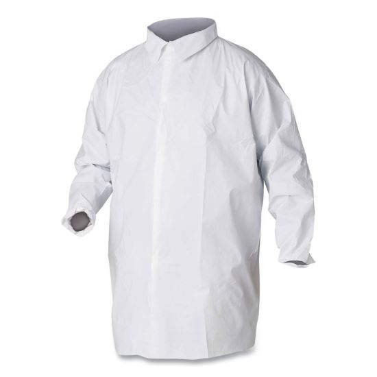 A20 Breathable Particle Protection Lab Coat, Hook and Loop Closure/Elastic Wrists/No Pockets, Large, White, 30/Carton1