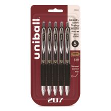 Signo 207 Gel Pen, Retractable, Fine 0.5 mm, Black Ink, Smoke/Black Barrel, 5/Pack1