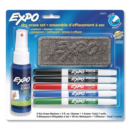 Dry Erase Marker, Eraser and Cleaner Kit, Fine Bullet Tip, Assorted Colors, 5/Set1
