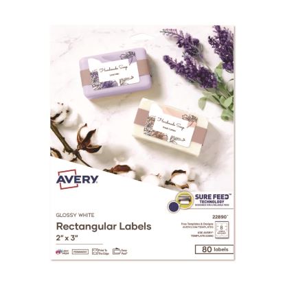 Sure Feed Glossy Labels, 2 x 3, White, 8 Labels/Sheet, 10 Sheets Pack1